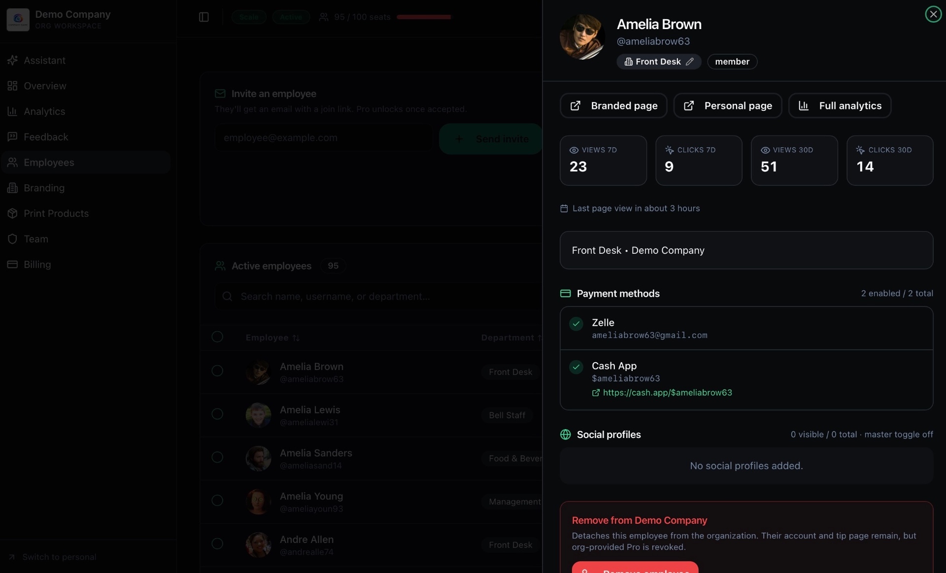 Employee drawer ordering screen