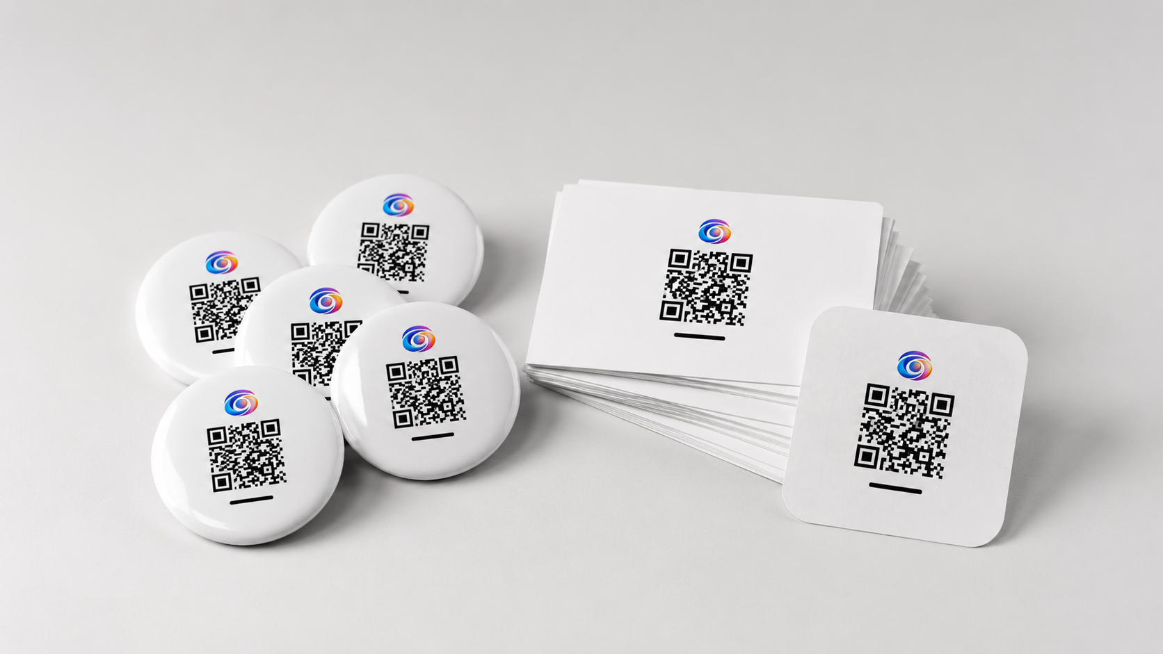 Branded EZTipr QR pins, tip cards, and stickers shipped together in one bulk order