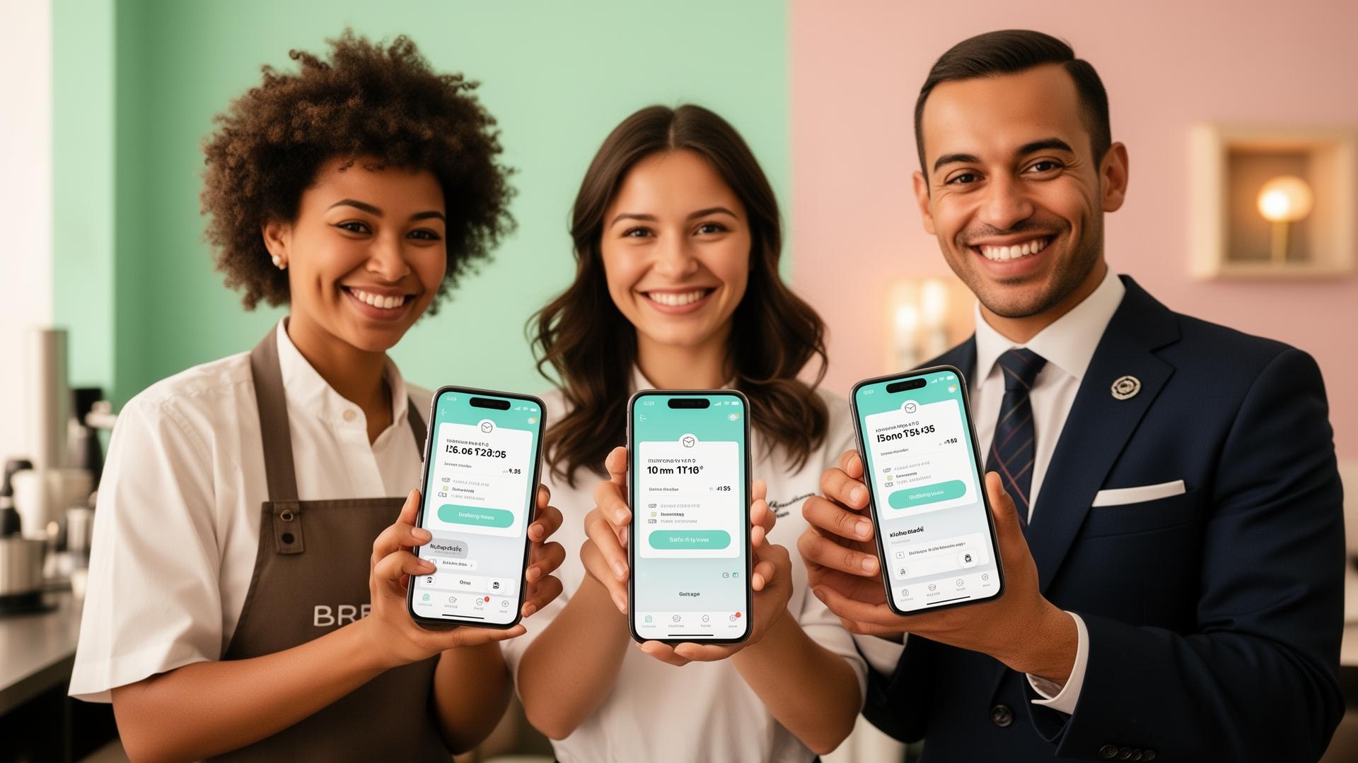 Service workers showing EZTipr tip pages on their phones