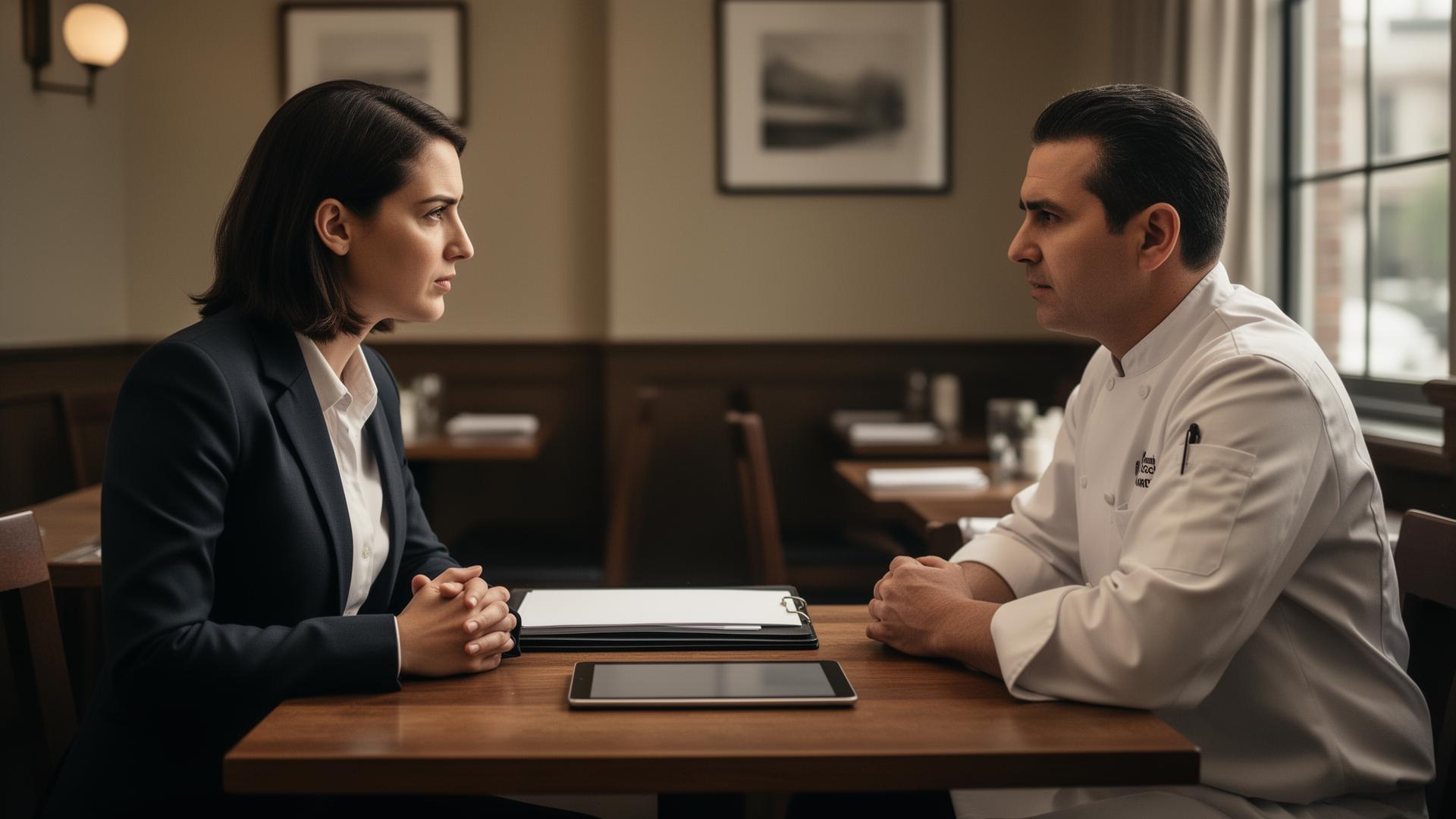 Restaurant operator reviewing tip pooling compliance documents